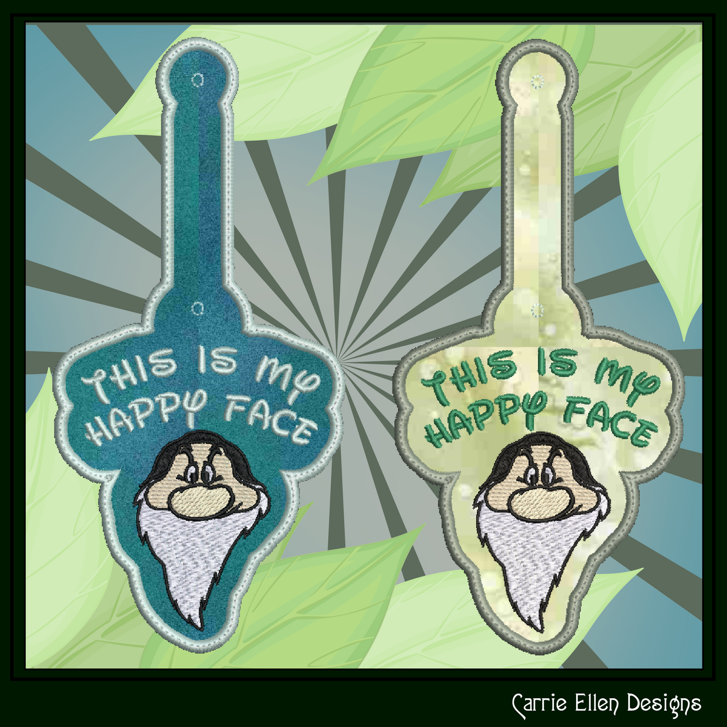 This Is My Happy Face ITH Key Fob Machine Embroidery Design | Funny Dwarf Keychain | In The Hoop Snap Tab | Adult Humor (2872)