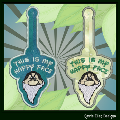 This Is My Happy Face ITH Key Fob Machine Embroidery Design | Funny Dwarf Keychain | In The Hoop Snap Tab | Adult Humor (2872)