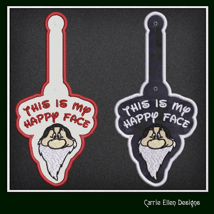 This Is My Happy Face ITH Key Fob Machine Embroidery Design | Funny Dwarf Keychain | In The Hoop Snap Tab | Adult Humor (2872)