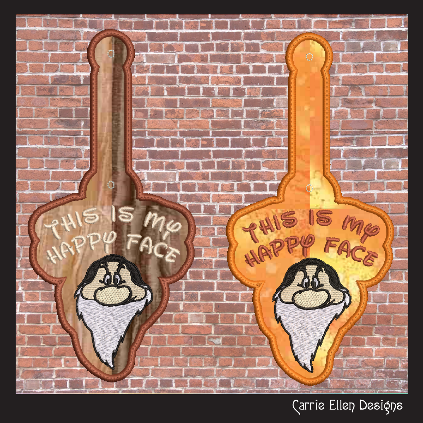 This Is My Happy Face ITH Key Fob Machine Embroidery Design | Funny Dwarf Keychain | In The Hoop Snap Tab | Adult Humor (2872)