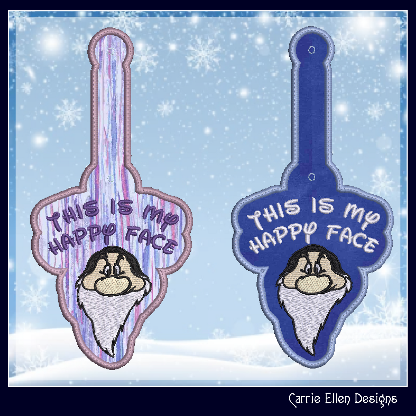 This Is My Happy Face ITH Key Fob Machine Embroidery Design | Funny Dwarf Keychain | In The Hoop Snap Tab | Adult Humor (2872)