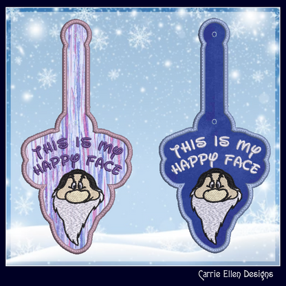 This Is My Happy Face ITH Key Fob Machine Embroidery Design | Funny Dwarf Keychain | In The Hoop Snap Tab | Adult Humor (2872)