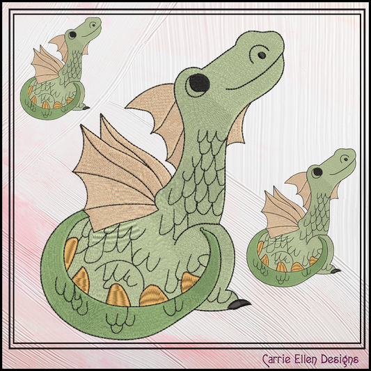 Baby Dragon Machine Embroidery Design | Fantasy Dragon Stitch File | Whimsical Dragon Embroidery Pattern | Kawaii Magical Creature , 6 Sizes, (2880)