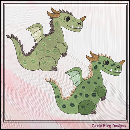 Cute Green Baby Dragon Machine Embroidery Design | Fantasy Dragon Stitch File | Whimsical Dragon Embroidery Pattern | Kawaii Magical Creature , 6 Sizes, (2887)