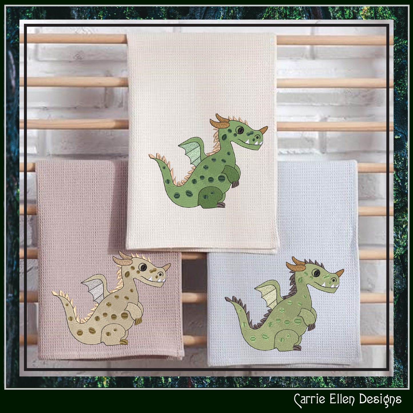Cute Green Baby Dragon Machine Embroidery Design | Fantasy Dragon Stitch File | Whimsical Dragon Embroidery Pattern | Kawaii Magical Creature , 6 Sizes, (2887)