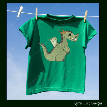 Cute Green Baby Dragon Machine Embroidery Design | Fantasy Dragon Stitch File | Whimsical Dragon Embroidery Pattern | Kawaii Magical Creature , 6 Sizes, (2887)