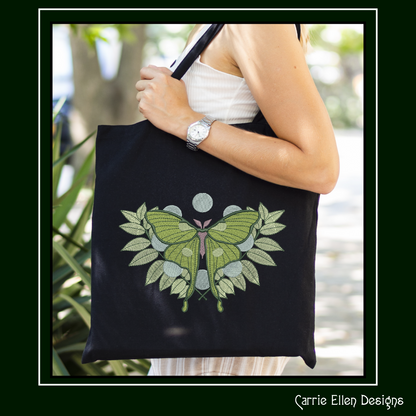 Luna Moth with Leaves – Botanical Machine Embroidery Design | Mystical Nature Insect Art, 6 Sizes (2889)