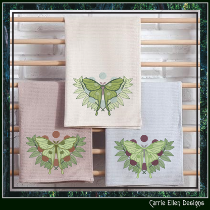Luna Moth with Leaves – Botanical Machine Embroidery Design | Mystical Nature Insect Art, 6 Sizes (2889)