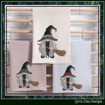 Witch Gnome with Broomstick Machine Embroidery Design, Halloween Theme Gnome Design, 6 Sizes (2896)
