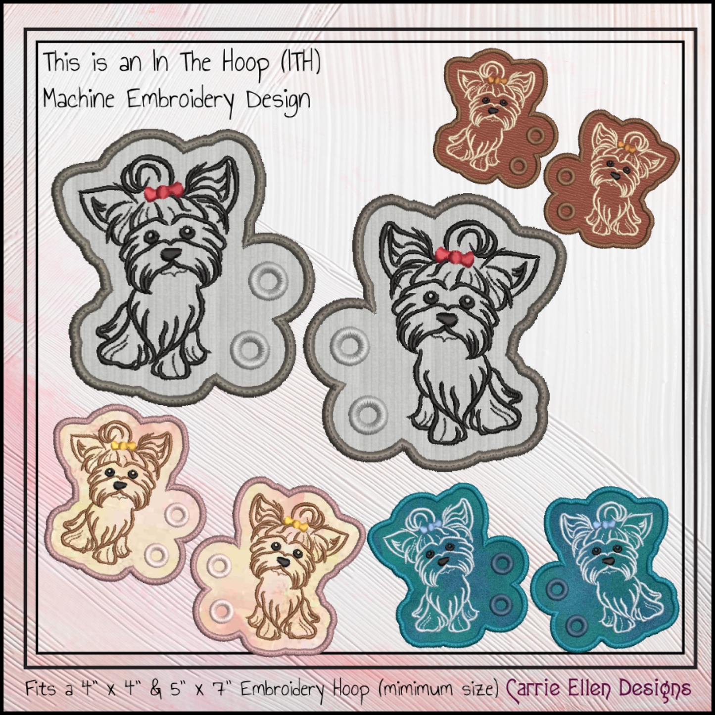 Yorkshire Terrier Shoe Wings ITH Machine Embroidery Design | Yorkie Dog Lace-Up Sneaker Accessory | Cute Puppy Shoe Charm Embroidery File (2901)