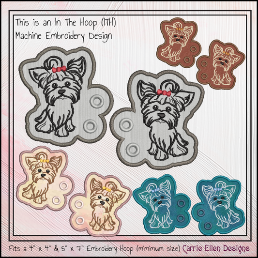 Yorkshire Terrier Shoe Wings ITH Machine Embroidery Design | Yorkie Dog Lace-Up Sneaker Accessory | Cute Puppy Shoe Charm Embroidery File (2901)