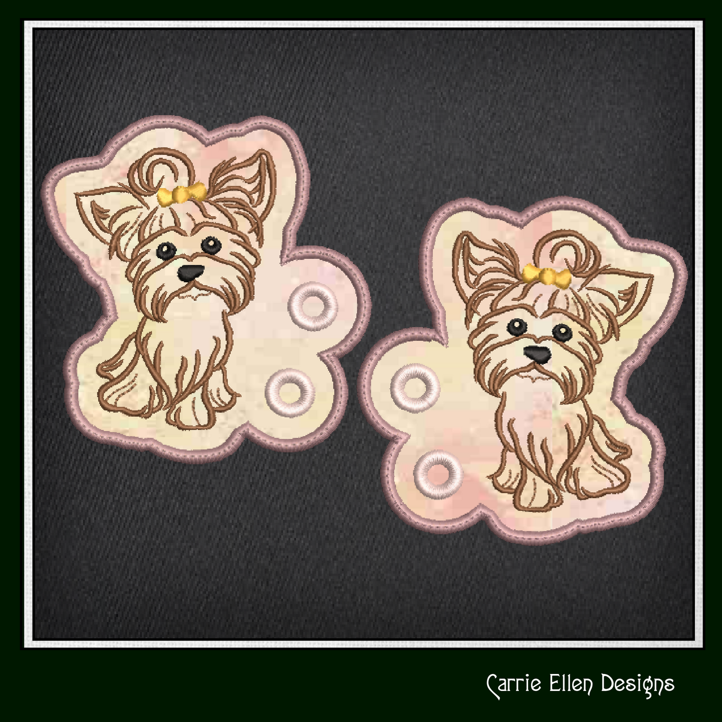 Yorkshire Terrier Shoe Wings ITH Machine Embroidery Design | Yorkie Dog Lace-Up Sneaker Accessory | Cute Puppy Shoe Charm Embroidery File (2901)
