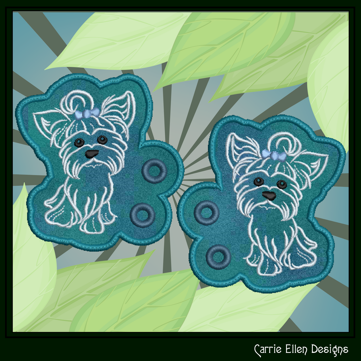 Yorkshire Terrier Shoe Wings ITH Machine Embroidery Design | Yorkie Dog Lace-Up Sneaker Accessory | Cute Puppy Shoe Charm Embroidery File (2901)