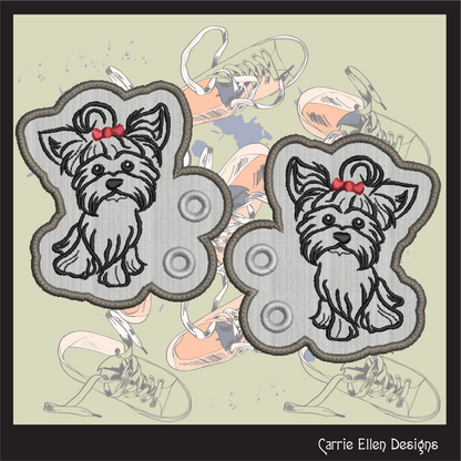 Yorkshire Terrier Shoe Wings ITH Machine Embroidery Design | Yorkie Dog Lace-Up Sneaker Accessory | Cute Puppy Shoe Charm Embroidery File (2901)