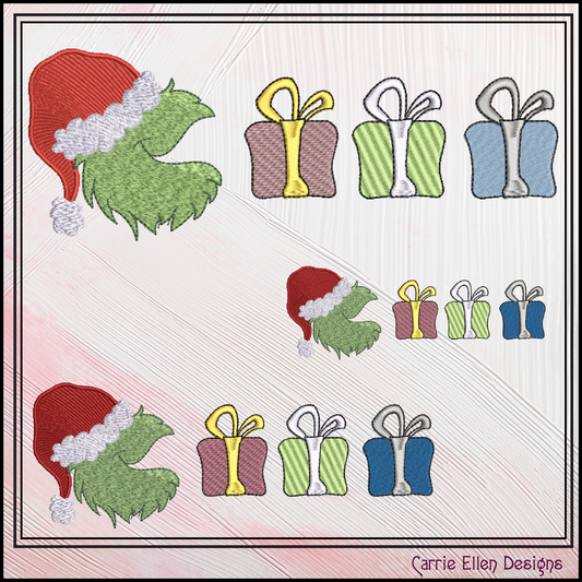 Grinch Christmas Machine Embroidery Design, Packman Grinch Eating Gifts Embroidery, Fun Holiday Themed Pattern, 6 Sizes (2902)