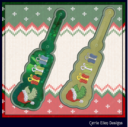 Christmas ITH Key Tag Machine Embroidery Design | Grinch Pacman Eating Gifts In-The-Hoop Key Fob Project (2903)