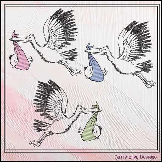 Stork Machine Embroidery Design, Baby Nursery Decor, Delivery Line Art, Sketch Embroidery Pattern, 6 Sizes (2905)