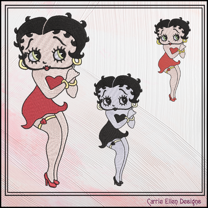 Betty Boop Standing Machine Embroidery Design | Retro Cartoon Vintage Inspired Stitch File, 6 sizes (2934)