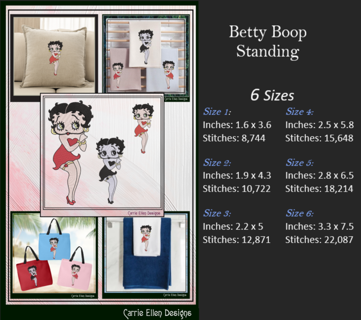 Betty Boop Standing Machine Embroidery Design | Retro Cartoon Vintage Inspired Stitch File, 6 sizes (2934)