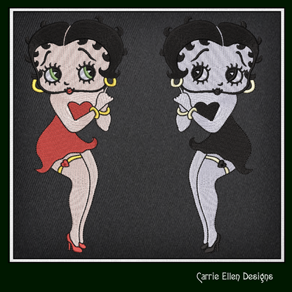 Betty Boop Standing Machine Embroidery Design | Retro Cartoon Vintage Inspired Stitch File, 6 sizes (2934)