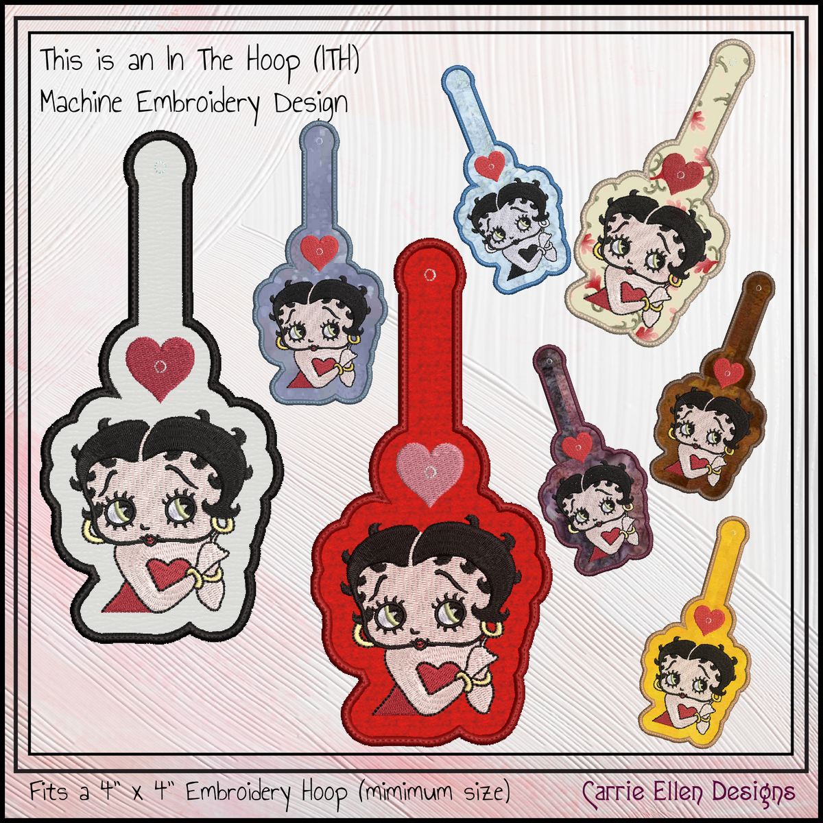 Betty Boop ITH Key Tag Machine Embroidery Design | In The Hoop Keychain (2936)