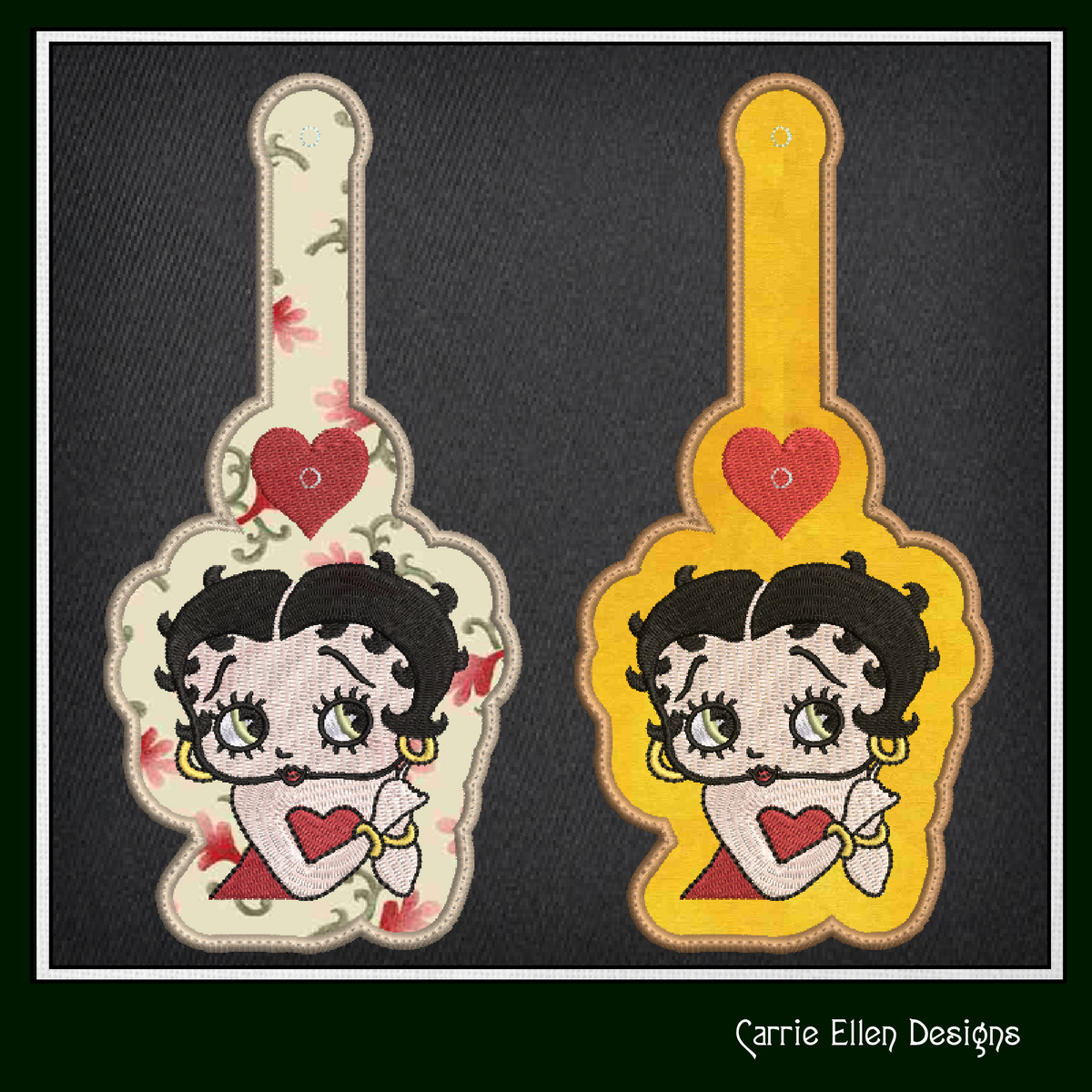 Betty Boop ITH Key Tag Machine Embroidery Design | In The Hoop Keychain (2936)