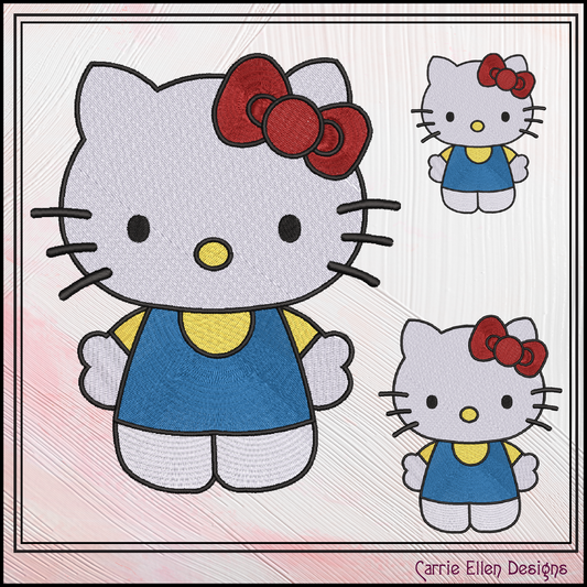Classic Cute Cat Character Machine Embroidery Design | Japanese Anime Kitty Pattern, 6 Sizes (2937)