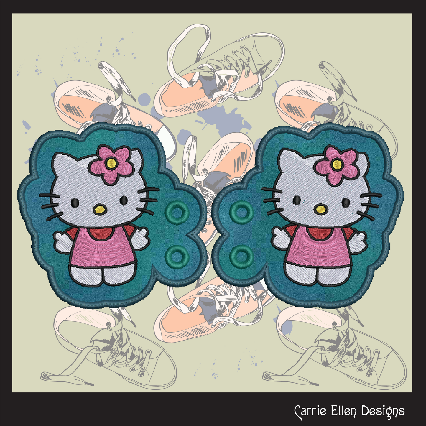 Cute Kitty Shoe Wings ITH Machine Embroidery Design | Pink Cat Lace-Up Sneaker Accessory | Kawaii-Inspired Shoe Charm Embroidery File (2943)