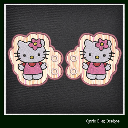 Cute Kitty Shoe Wings ITH Machine Embroidery Design | Pink Cat Lace-Up Sneaker Accessory | Kawaii-Inspired Shoe Charm Embroidery File (2943)