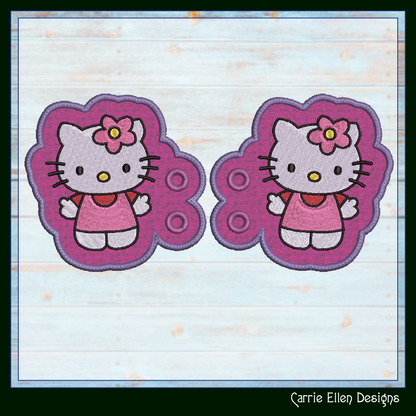 Cute Kitty Shoe Wings ITH Machine Embroidery Design | Pink Cat Lace-Up Sneaker Accessory | Kawaii-Inspired Shoe Charm Embroidery File (2943)