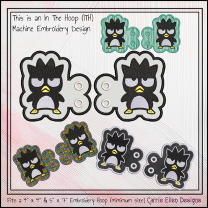 Penguin Character In The Hoop Machine Embroidery Shoe Wing Design, ITH Badtz Maru Hello Kitty and Friends Fandom Cartoon (2947)