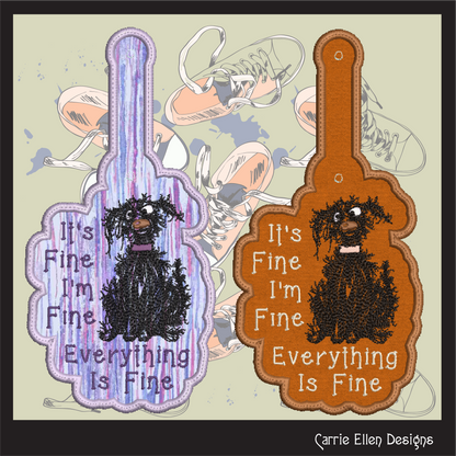 I'm Fine Dog ITH Key Fob Machine Embroidery Design | Everything Is Fine Neurotic Dog In-The-Hoop Project (2950)