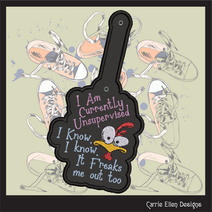Currently Unsupervised Chicken ITH Key Fob Machine Embroidery Design | Funny In-The-Hoop Key Tag Project (2951)