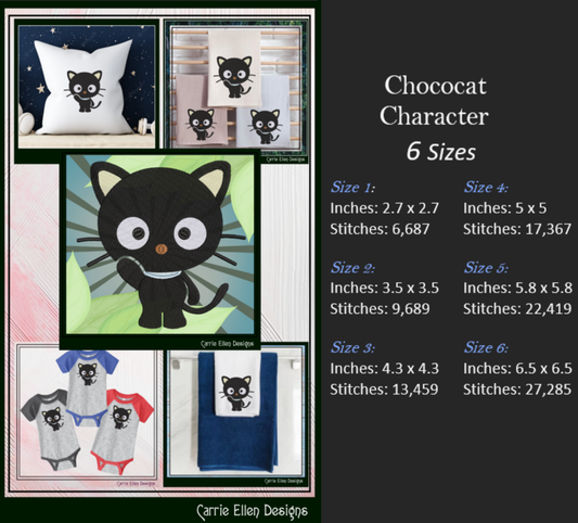 Cat Cartoon Character Machine Embroidery Design, Chococat Hello Kitty and Friends Fandom Cartoon, 6 Sizes (2955)