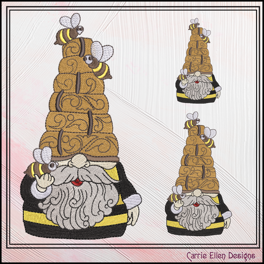 Gnome Machine Embroidery Design, Beehive and Bees Garden Gnome Pattern, 6 Sizes (2965)