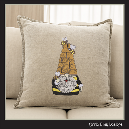 Gnome Machine Embroidery Design, Beehive and Bees Garden Gnome Pattern, 6 Sizes (2965)