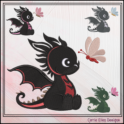 Cute Baby Dragon Machine Embroidery Design | Fantasy Dragon Stitch File | Kawaii Dragon Embroidery Pattern | Magical Creature Design, 6 Sizes, (2971)