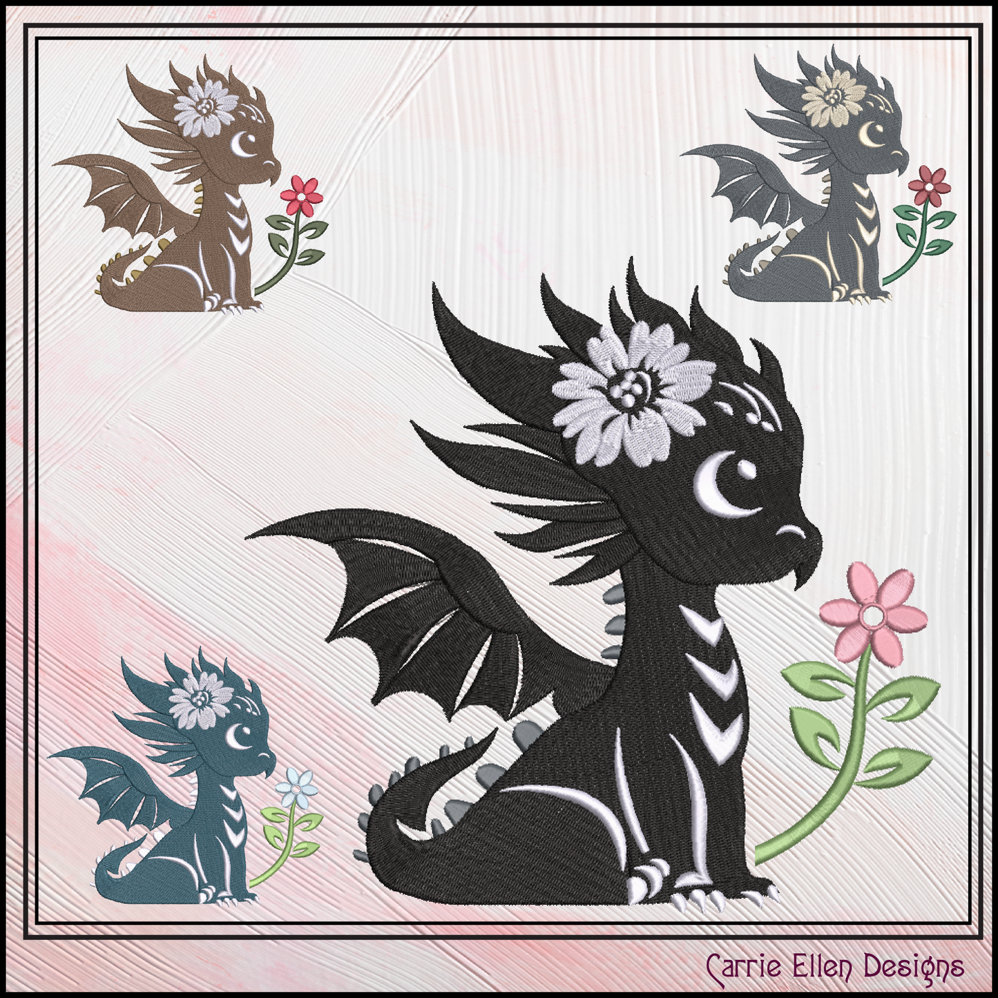 Cute Baby Dragon Machine Embroidery Design | Fantasy Dragon Stitch File | Kawaii Dragon Embroidery Pattern | Magical Creature Design, 6 Sizes, (2972)