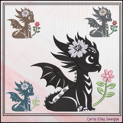 Cute Baby Dragon Machine Embroidery Design | Fantasy Dragon Stitch File | Kawaii Dragon Embroidery Pattern | Magical Creature Design, 6 Sizes, (2972)