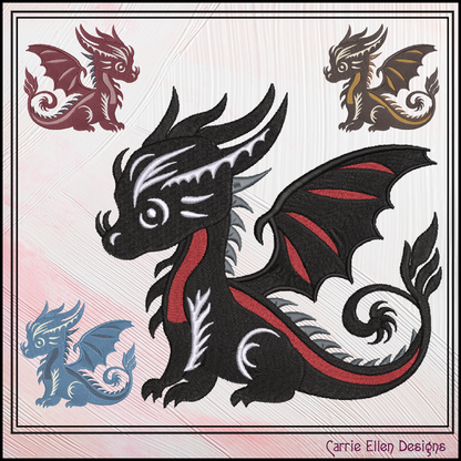 Cute Baby Dragon Machine Embroidery Design | Fantasy Dragon Stitch File | Kawaii Dragon Embroidery Pattern | Magical Creature Design, 6 Sizes, (2973)