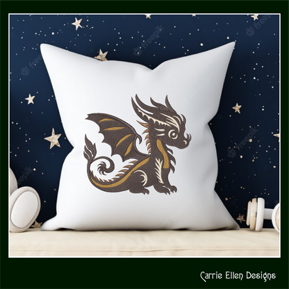 Cute Baby Dragon Machine Embroidery Design | Fantasy Dragon Stitch File | Kawaii Dragon Embroidery Pattern | Magical Creature Design, 6 Sizes, (2973)