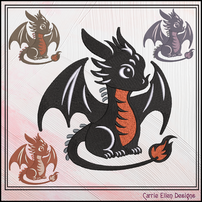 Cute Baby Dragon Machine Embroidery Design | Fantasy Dragon Stitch File | Kawaii Dragon Embroidery Pattern | Magical Creature Design, 6 Sizes, (2974)