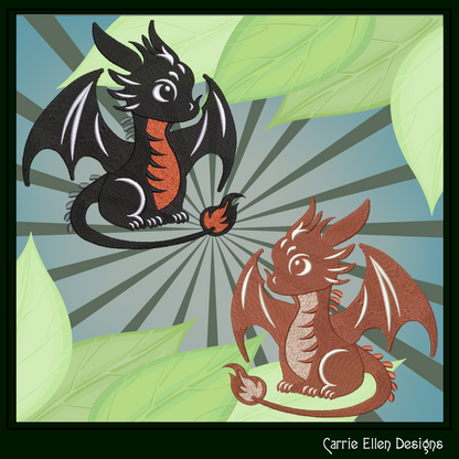 Cute Baby Dragon Machine Embroidery Design | Fantasy Dragon Stitch File | Kawaii Dragon Embroidery Pattern | Magical Creature Design, 6 Sizes, (2974)