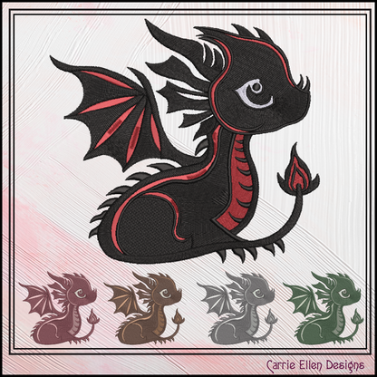 Cute Baby Dragon Machine Embroidery Design | Fantasy Dragon Stitch File | Kawaii Dragon Embroidery Pattern | Magical Creature Design, 6 Sizes, (2976)