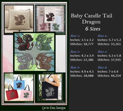Cute Baby Dragon Machine Embroidery Design | Fantasy Dragon Stitch File | Kawaii Dragon Embroidery Pattern | Magical Creature Design, 6 Sizes, (2976)