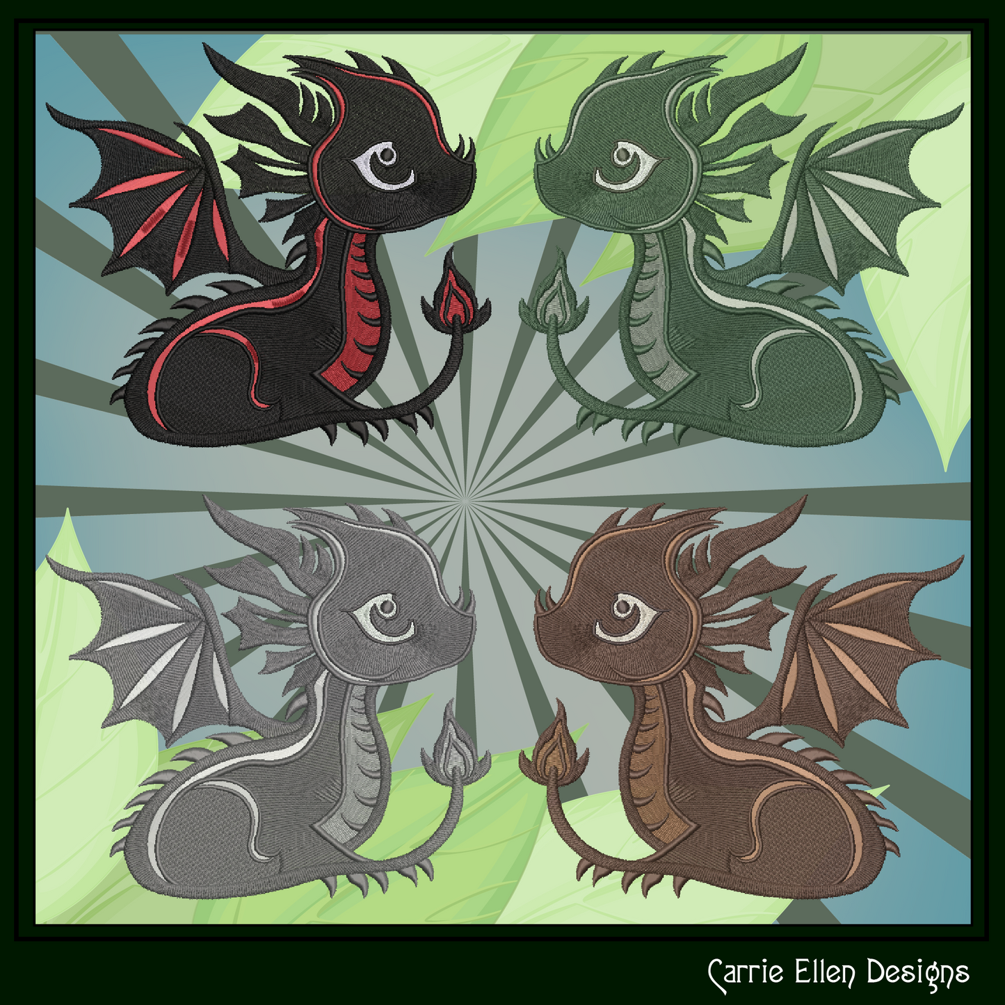 Cute Baby Dragon Machine Embroidery Design | Fantasy Dragon Stitch File | Kawaii Dragon Embroidery Pattern | Magical Creature Design, 6 Sizes, (2976)