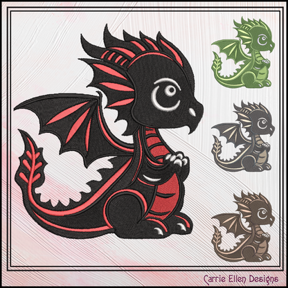 Adorable Baby Dragon Machine Embroidery Design, Cute Fantasy Animal, Leaf Tail Dragon, 6 Sizes (2977)