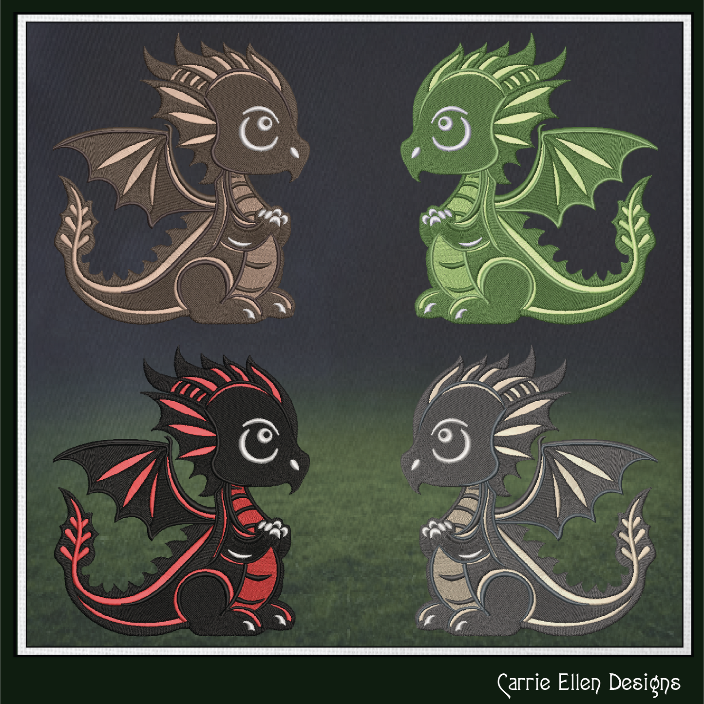 Adorable Baby Dragon Machine Embroidery Design, Cute Fantasy Animal, Leaf Tail Dragon, 6 Sizes (2977)