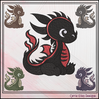 Adorable Baby Dragon Machine Embroidery Design, Cute Fantasy Animal Dragon, 6 Sizes (2978)