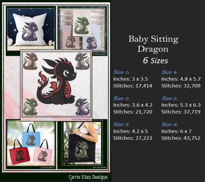 Adorable Baby Dragon Machine Embroidery Design, Cute Fantasy Animal Dragon, 6 Sizes (2978)
